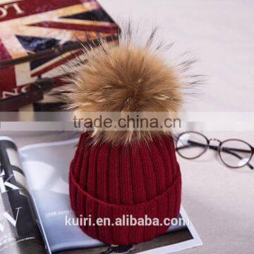 Factory Wholesale Knitted Hat With Real Raccoon Fur Ball photo-5