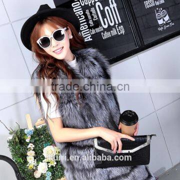 2016 Luxury Real Fox Fur Vest Waistcoat Autumn Winter Genuine Women Fur Gilet Outerwear Coats Lady X-Long Overcoat photo-2