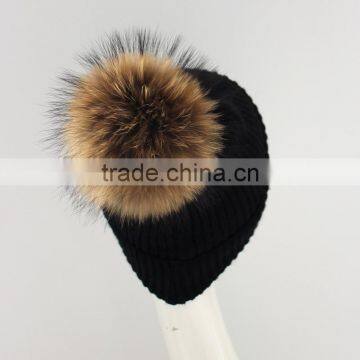 Myfur Letter Embroidery Winter Knitted Beanie Hat Black Unisex Pom Pom Hat photo-2