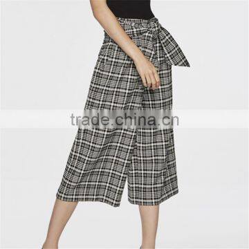 Black and White Patterned Bow Embellished Tartan Culotte Pants Slacks photo-5