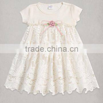 Hot Sale Ivory Accent Babydoll Dress With Lace Soft Girl Summer Dress Toddler Clothing GD90427-21