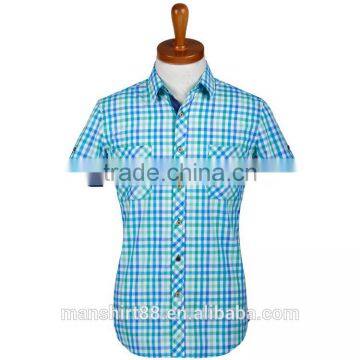 Summer short sleeve checked fancy casual cotton men shirt