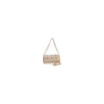 White / Pink Ladies Rivet Handbags For Office With Gold Metal Hardware