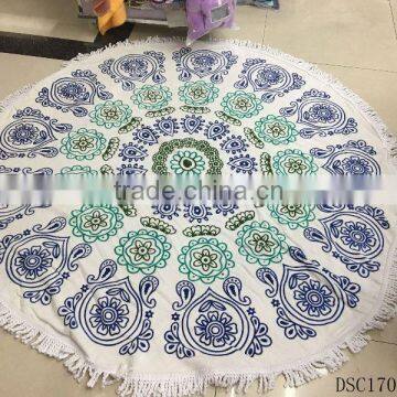 OEM 100% organic turkish cotton mandala luxury round beach towel with tassel