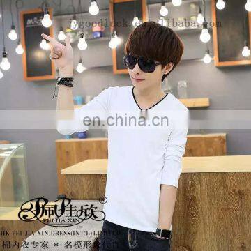 Peijiaxin Casual Style V-neck Special Neck Collar Soft Cotton Men Long Sleeve Tshirts