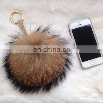 Tongxiang fur wholesale thick raccoon fur pom pom keyring bag charm