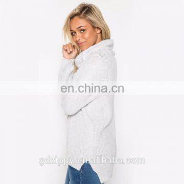 New Arrival Long Sleeve Loose High Necklin White Wholesale Jumper photo-3