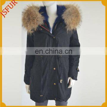 Jsfur Wholesale Raccoon Fur Collar Long Style Windbreaker Parka