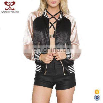 Stand Collor New Fashion Color Contrast Winter Jacket Women Baseball Sports Reflective Jacket Design For Girls