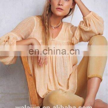 High Quality 3/4 Sleeve Cotton Yarn Babydoll Shirt , Ladies Gauze Shirt photo-6