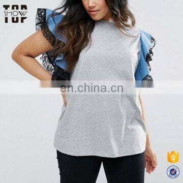 2017 new denim plus size wholesale t-shirts women custom t-shirts no minimum