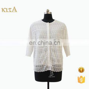 2016 New Design Round Neck Ladies Long Sleeves White Lace Blouse