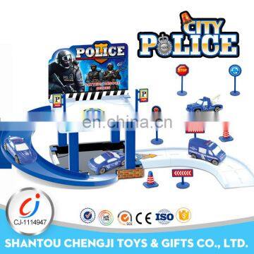 New arrival sliding parking lot police model set blue track toys