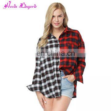 High Quality off Shoulder Stitching Plaid Latest Fashion Korean off Shoulder Blouse photo-3