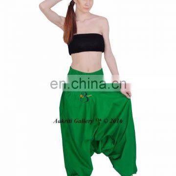 HAREM PANT GIRLS BAGGY JUMPSUIT BOHO HIPPIE GREEN SOLID COTTON ALADDIN HAREM PANT