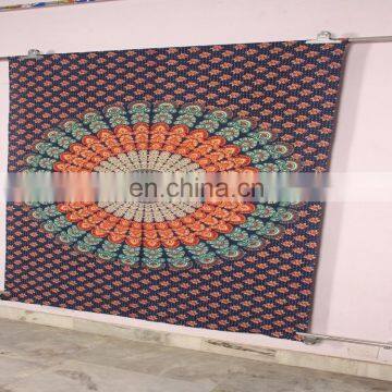 Beautiful Indian Handmade White Peacock Mandala Printed Wall Hanging Tapestry photo-3