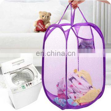 purple mesh foldable carry travel storage basket cheap promotional  laundry basket pop up laundry hamper with handles