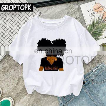 Cool Melanin Black Girl Personalized Digital Printing White Round Neck T-shirt European and American Trend photo-3