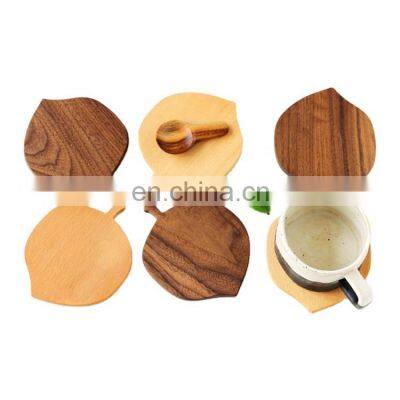 special design fashion leaf shape beech walnut wood coasters coffee tea cup drinking mats