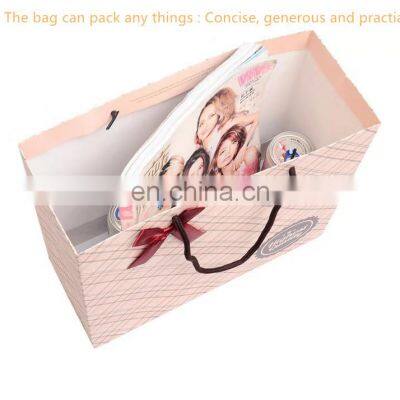 custom logo high quality paper bag with ribbon handle papier packaging bag