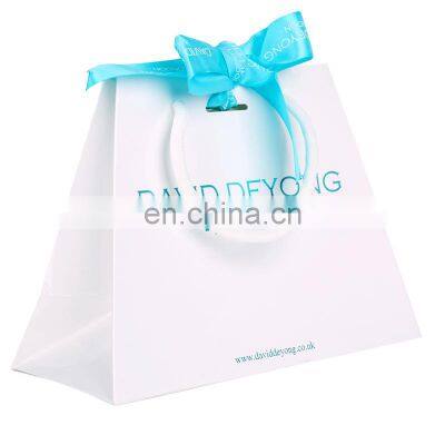 Fengge Package white the lowest price paper bag with black logo and ribbon