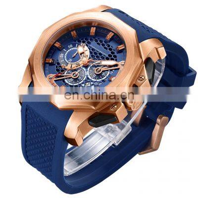 New Arrival Designer Private Label  Quartz Watch Custom Blue Silicone Bands Relogio Masculino Watch Dial Stainless Steel Watch