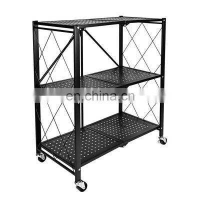 3 Tier Foldable Furniture Metal Shelves Heavy Duty Shelf Kitchen Garage Organizer Storage Shelving Holders Rack with Wheels