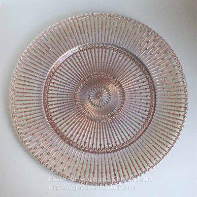 Factory Wholesale China Antique Rose Gold Colorful Wedding Glass Charger Plates