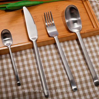 Modern Wedding Flatware Kitchen Knife Spoon Fork Stainless Steel Silver Matte Silverware Cutlery Set photo-3