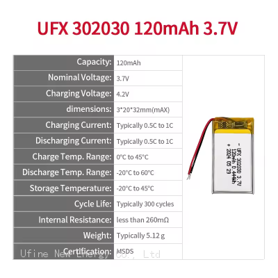 Factory Wholesale Rechargeable 120mAh 3.7V UFX 032030 302030 Small Lithium Polymer Lipo Battery For Mp3 photo-2