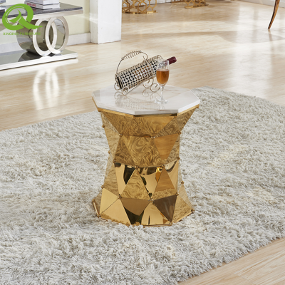 Modern Stainless Steel Golden Event Side Table for Parties Banquets Events Hotels with Marble