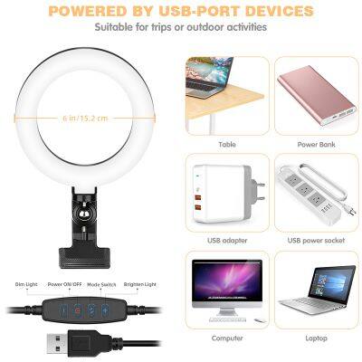 Professional Fashion Video Conference USB Lighting Kit LED Self-timer Fill Light With Mobile Phone Holder 6 Inch Ring Light