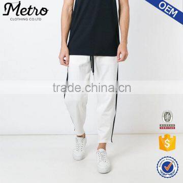 Fashion wholesale white cotton side stripe long track joggers pants