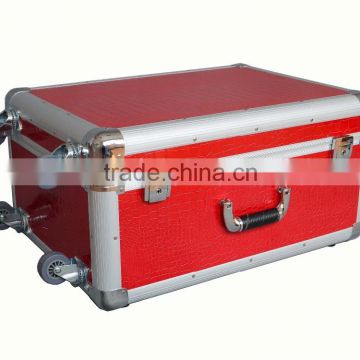 Hot sale aluminum fashion lady red leather pull rod box luggage trolley case