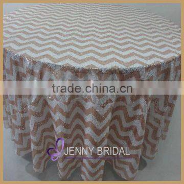 SQN#25 champagne and white chevron fabric chevron 132" round table cloth