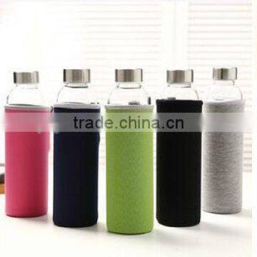 250ml 330ml 500ml recyle silicon water glass bottles, water glass bottles with metal lids,glass water bottle