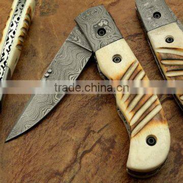 udk f2" custom handmade Damascus pocket knife / folding knife with camel cone