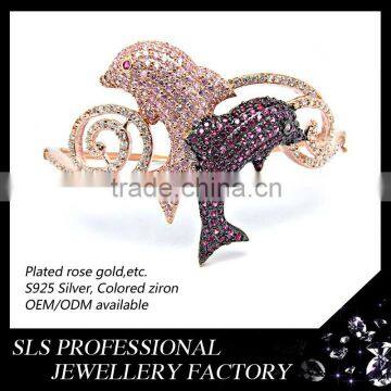 Rose gold plated skull bangle setting ruby and white 3A CZ micro paved fish designs cuffs bangles