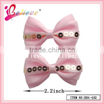 Factory new arrival sequin hair bow tie clip hair accessories,wholesale satin ribbon bow hair clip