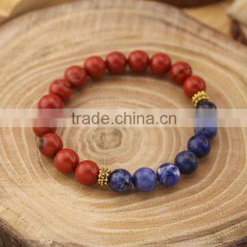 BRP1195 Fashion Blue Sodalite with Red Jasper Beaded Stretch Bracelet