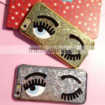 Shiny big eyes flash pink eyelashes phone case for iphone 6