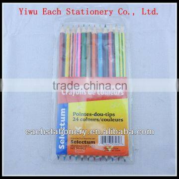 7" High Quality Wooden Promotional Color Pencil Set, Double Side Stripe Color Pencil Set