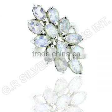 Pure 925 Sterling Silver Wholesale Ring,rainbow Moonstone Oval Gemstone Ring photo-2