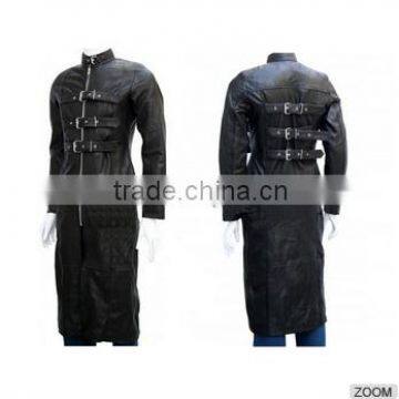 Hot selling men's gothic full-length black leather coat