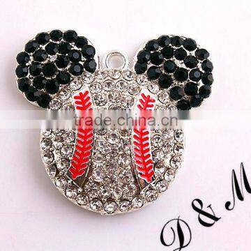 New Arrive! 40*38mm AAA Quality fashion alloy Minnie charm necklaces rhinestone Pendant for kids jewelry making!!