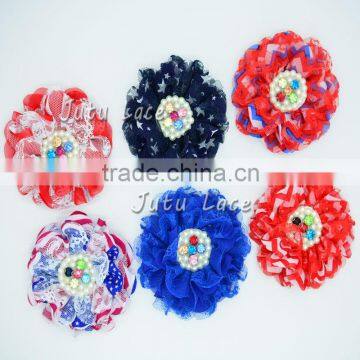 6 pcs lace pearl flower- chiffon pearl flower with crystal centre- shabby lace flower- colorful lace rhinestone flower