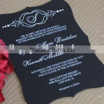 2016 Hot sale high-quality luxurious black acrylic wedding invitations with white silk screen printing fond