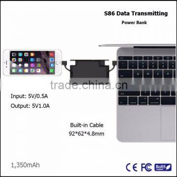 convenient USB micro built in 2 data cable power bank 1350mah Emergency charger                        
                                                                                Supplier's Choice