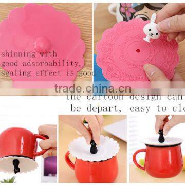 food grade soft silicone custom cute universal cup lids with animal for promotion