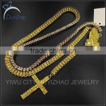 16K gold mens 2 row hip hop rosary necklace jewelry